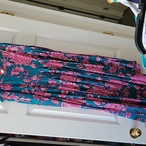Women's flowy teal blue and pink floral skirt